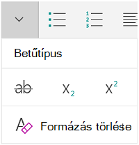 Betűtípus menü