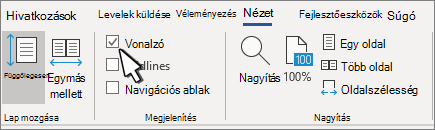 A vonalzó beállítása a Nézet lapon