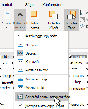 Sortörési pontok szerkesztése menüelem
