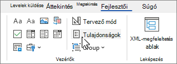 Fejlesztőeszközök lap kijelölt vezérlőtulajdonságok gombbal