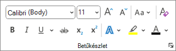 A Word Betűtípus csoportja