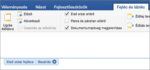 A dokumentum élőfej területe