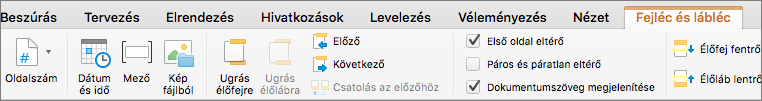 Ha duplán kattint egy élőfej vagy élőláb területén, Word megjelenik az Élőfej & az Élőláb lap.