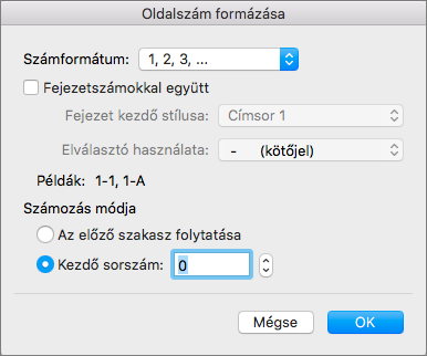 Válassza ki a számozási stílust és a kezdőszámot az Oldalszámozás formázása ablakban.