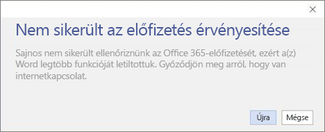 Képernyőkép a Sikertelen előfizetés ellenőrzése hibaüzenetről