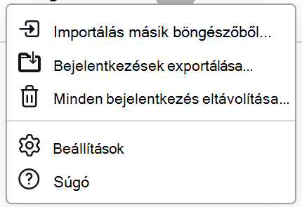 A Firefox jelszómenüje, amelyen az Elérhető bejelentkezések exportálása lehetőség látható.