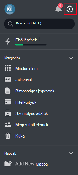 A NordPass beállítások gombja