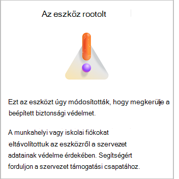 Képernyőkép egy eszközről a Microsoft Authenticator rootolt figyelmeztető üzenetében.