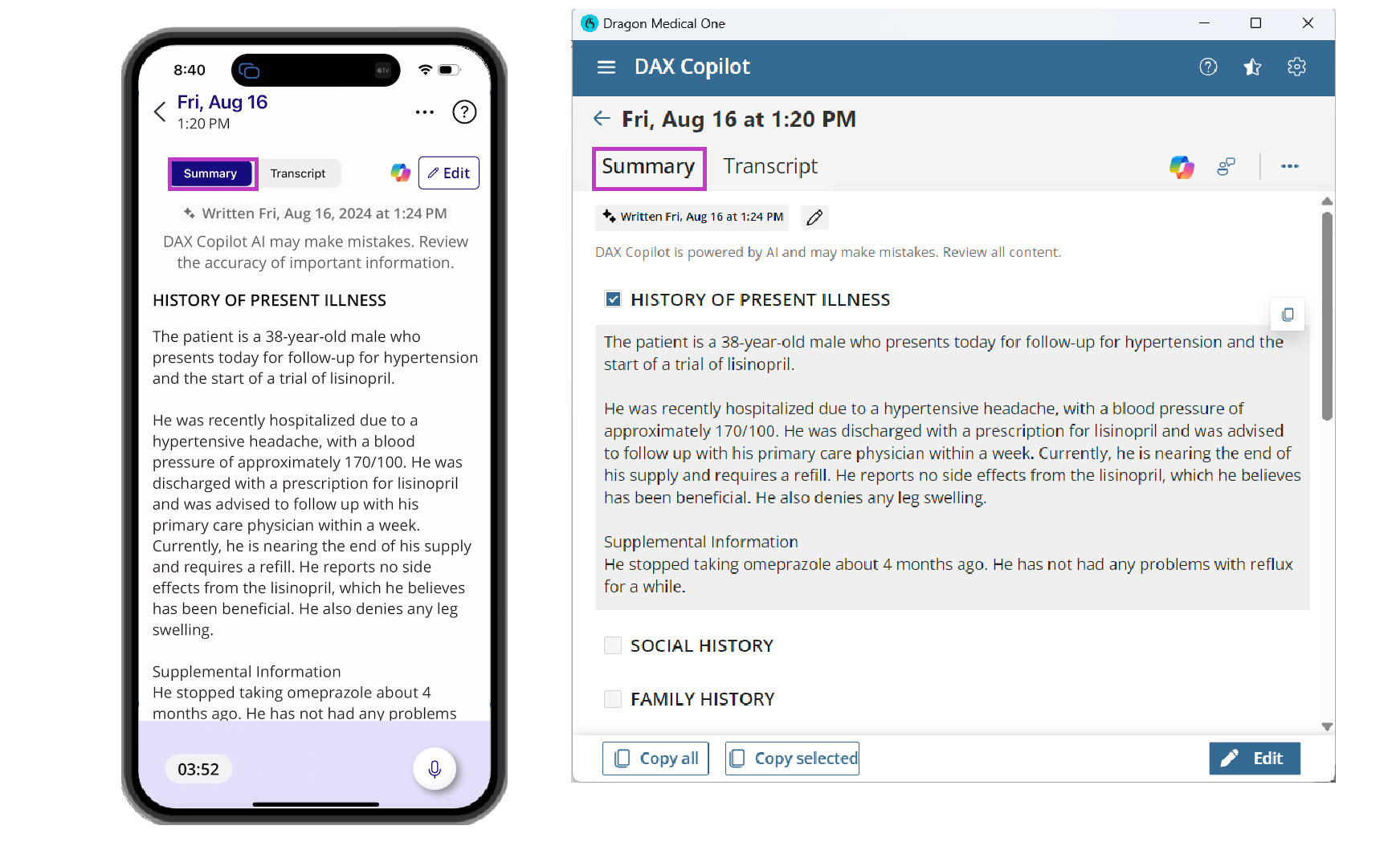 The image displays summary page in both mobile and desktop app