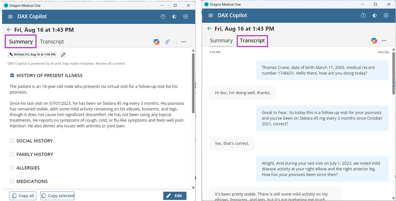 How to view a summary in a DAX Copilot