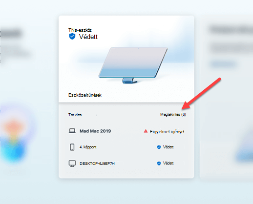 Az eszközvédelmi kártya a Microsoft Defender irányítópultjának közepén.