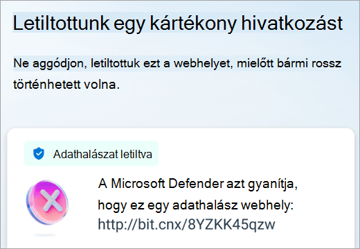 A Microsoft Defender letiltott egy káros hivatkozást egy Android-eszközön.