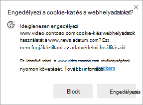 Képernyőkép arról a kérdésről, amely akkor jelenik meg, amikor a webhely engedélyt kér a cookie-k és a webhely adatainak használatára egy másik webhelyen