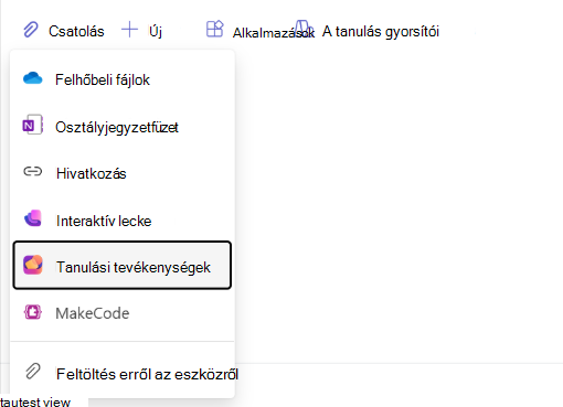 Képernyőkép a tanulási tevékenységek navigációjáról.