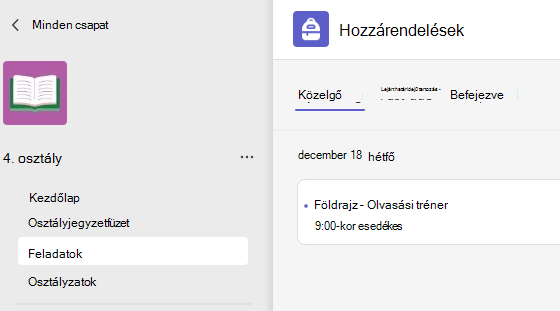 A feladatokat megjelenítő képernyőkép