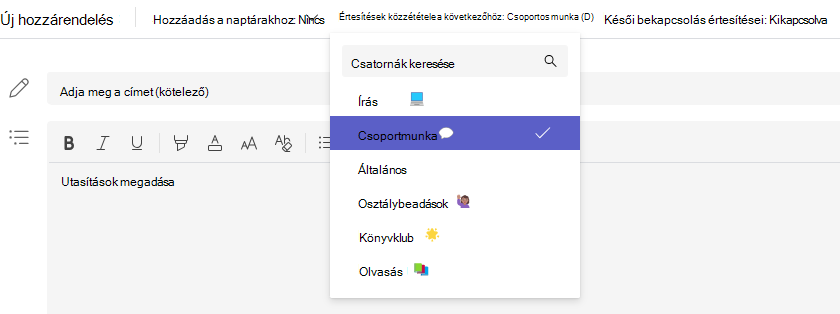 Képernyőkép a csatornaválasztásról.