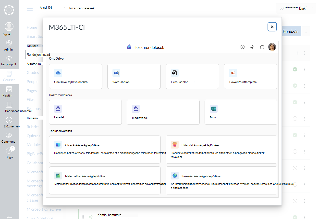 A feladathoz vagy modulhoz létrehozni kívánt Microsoft oktatási tanulmány kiválasztása