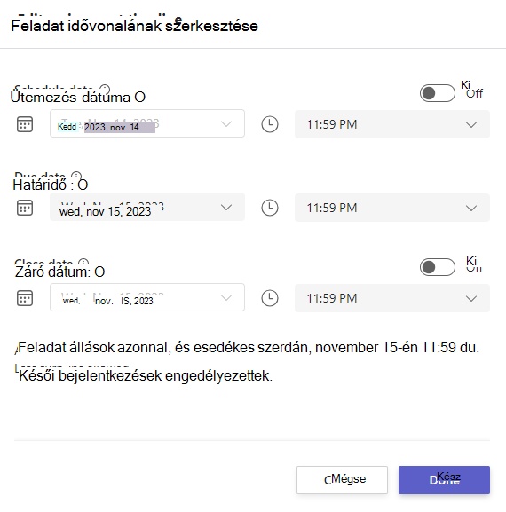 Képernyőkép a feladat ütemtervének szerkesztéséről.