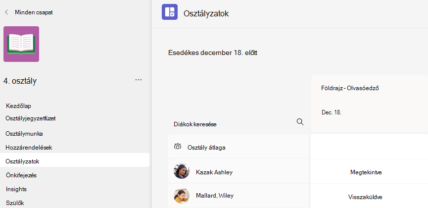 Képernyőkép az osztályzatokról.