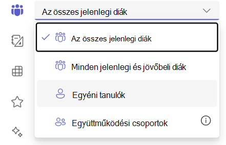 Képernyőkép az egyéni tanulói beállításról.