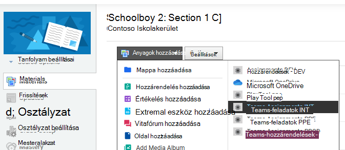 Képernyőkép az anyagokról.