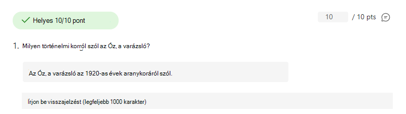 Képernyőkép a helyesen megválaszolt kérdésről.