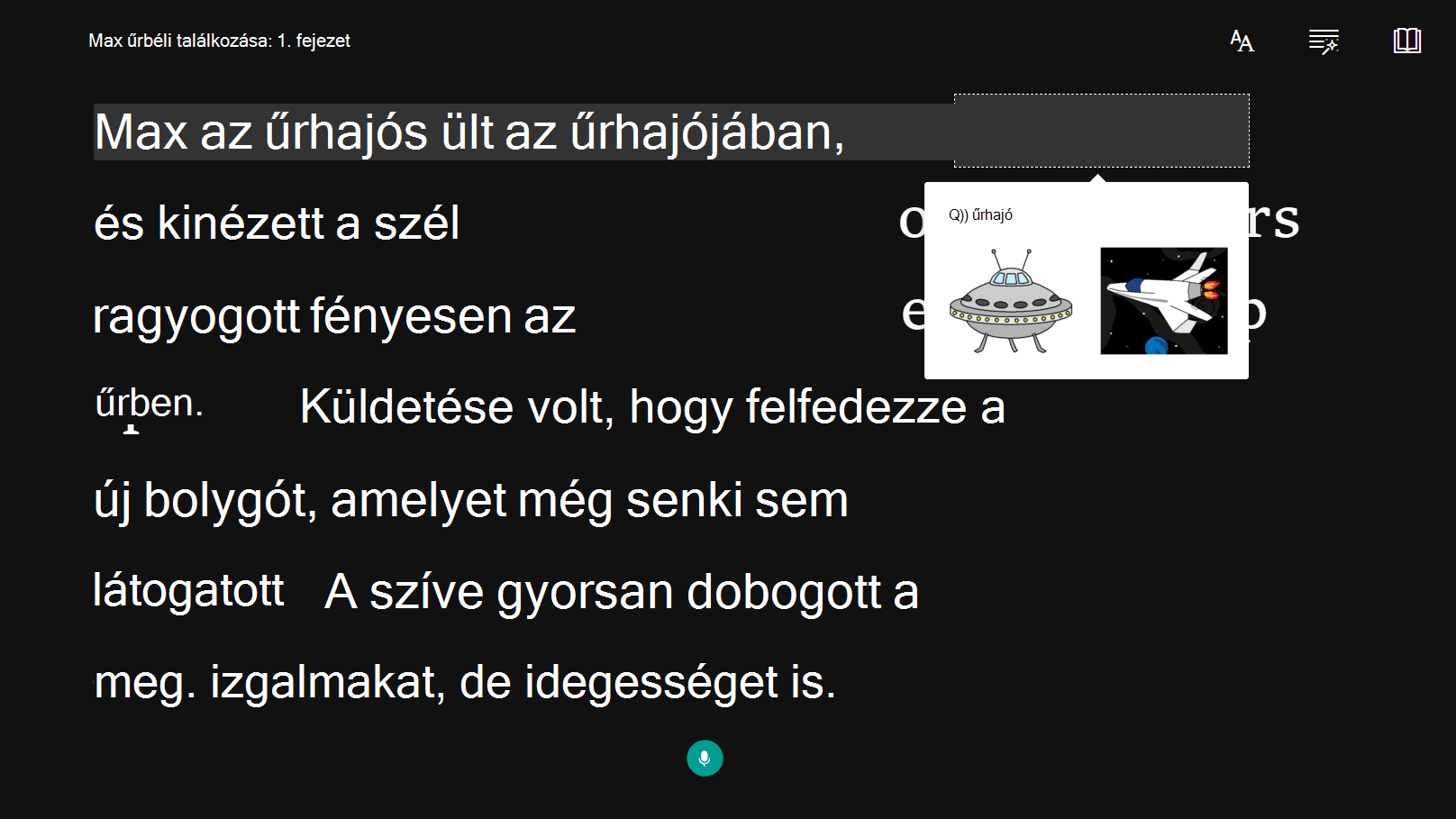 Képernyőkép a kisegítő lehetőségekről.