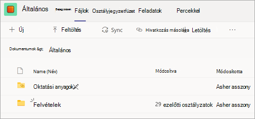Files tab of a class team with Recordings folder
