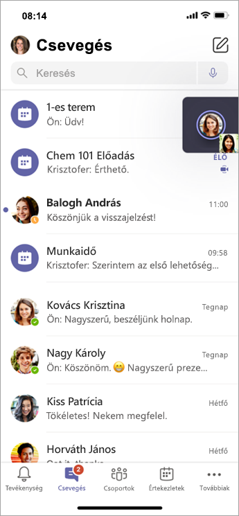 Melléktermi csevegés mobileszközön.