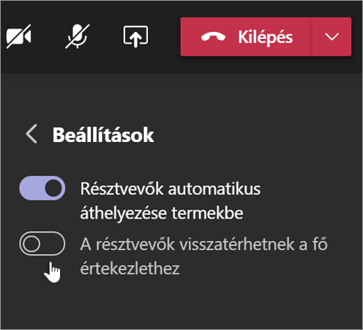 Melléktermek beállításai a Teamsben