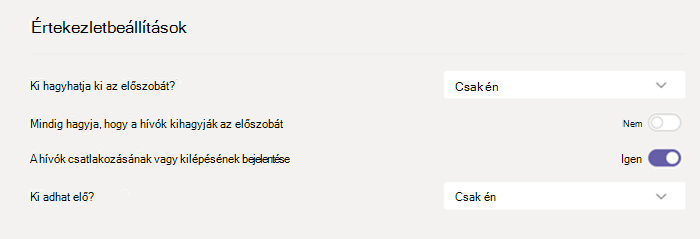 Értekezletbeállítások a Teamsben