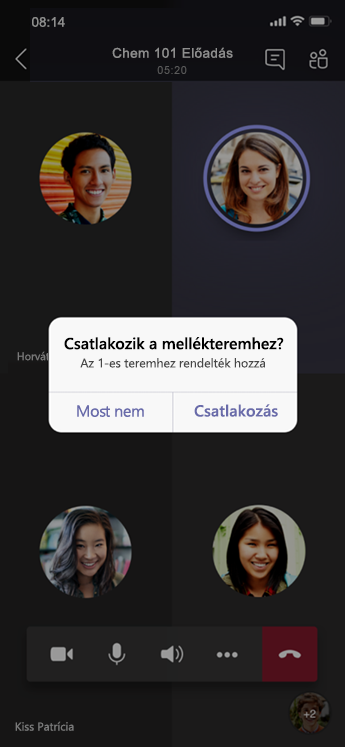 A Csatlakozás a mellékteremhez párbeszédpanel mobileszközön.