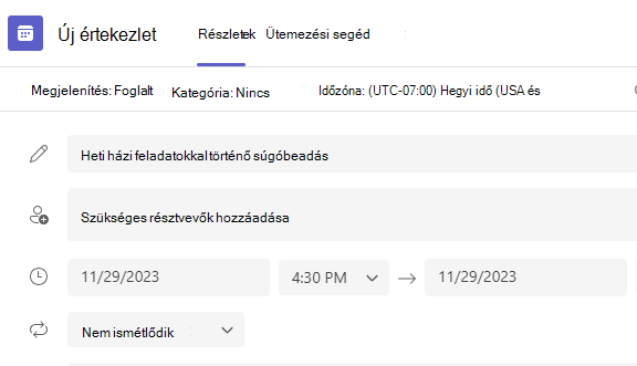 Az új értekezlet képernyőképe.