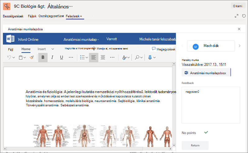 Megtekintheti, korrektúrázhatja és osztályozhatja a diákjai által beküldött feladatokat.