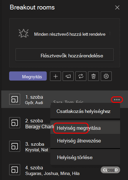 A kép bemutatja, hogyan nyithat meg egyetlen melléktermet.