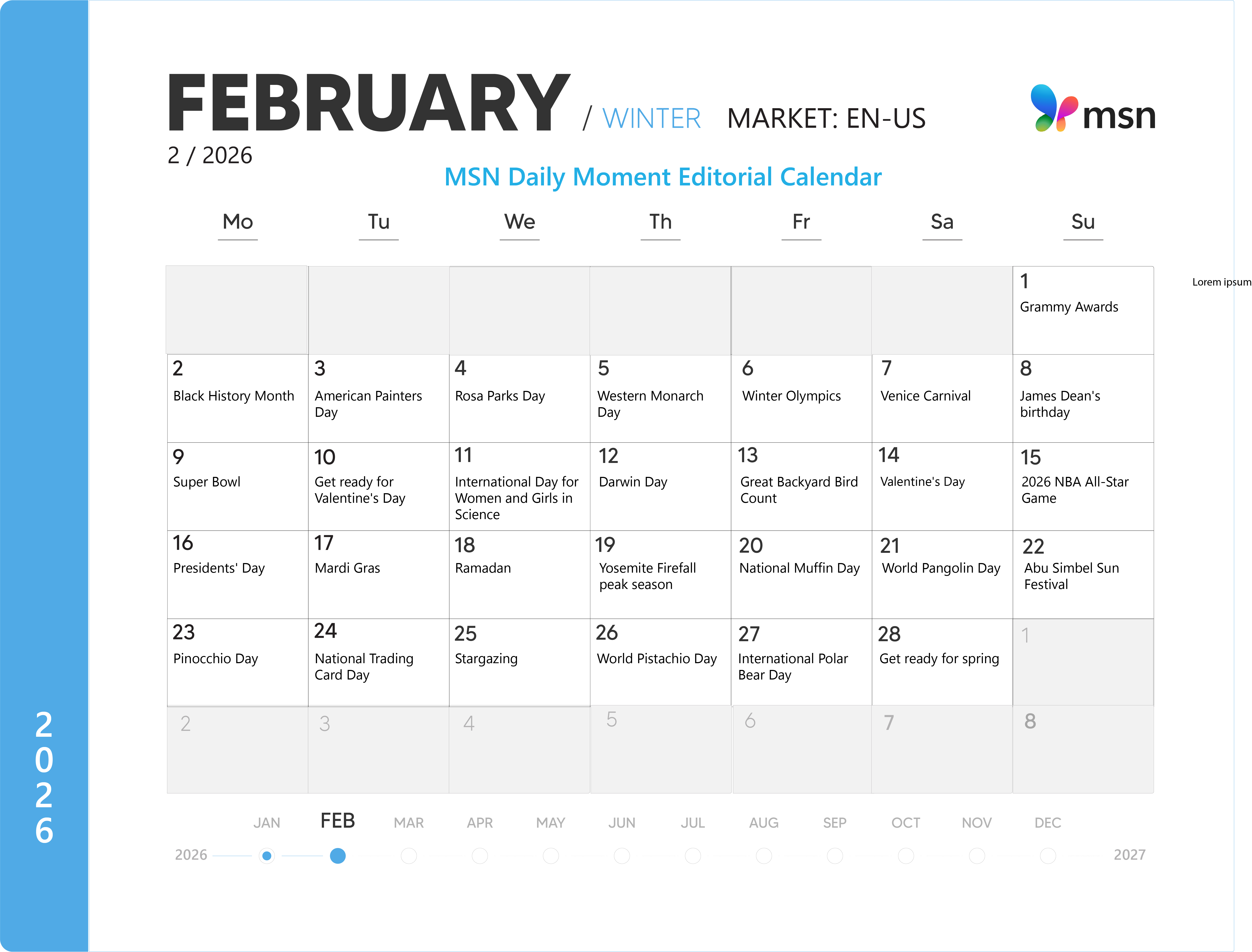 2026. február Daily Moment Szerkesztői Calendar EN-US
