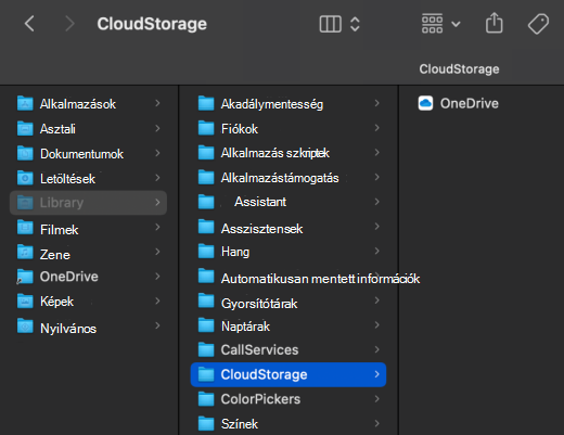 Képernyőkép a macOS Finderről, amelyen látható a OneDrive helye