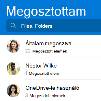 Megosztott fájlok megtekintése az Android OneDrive appban