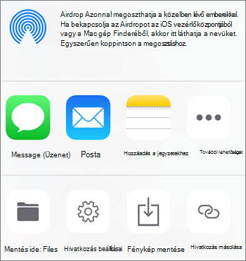 Az iOS OneDrive app Fénykép mentése gombjának képe