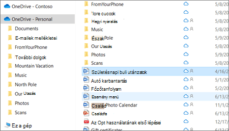 Képernyőkép a OneDrive Személyes mappájáról a Fájlkezelőben.