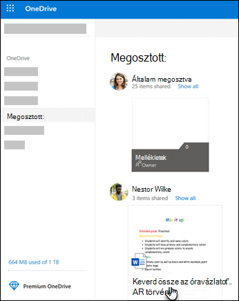 Megosztott mappák a OneDrive-on