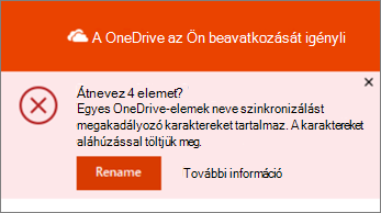 Képernyőkép az asztali OneDrive szinkronizálási alkalmazás Átnevezés értesítéséről