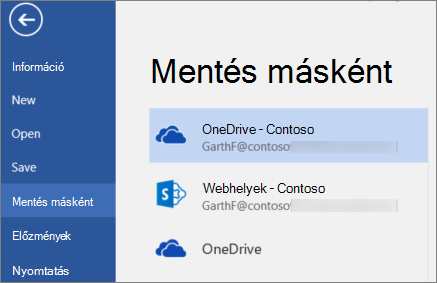 Word-dokumentum mentése a OneDrive Vállalati verzióba