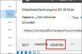 A OneDrive Vállalati verzióban az előugró panelen válassza a Követés parancsot