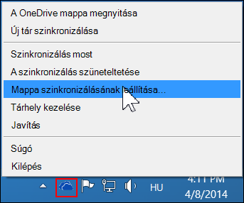 A Mappa szinkronizálásának leállítása parancs a OneDrive Vállalati verzió menüjében