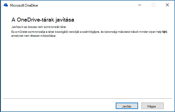 OD-szinkronizálás javítási párbeszédpanelje