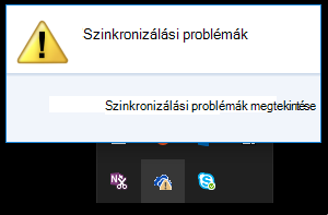 A felhőikonra kattintva megjelenő kezdeti szinkronizálási problémák párbeszédpanel