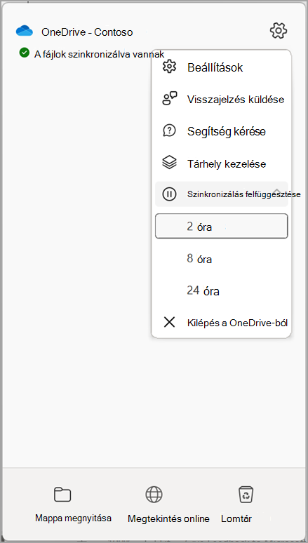 OneDrive-beállítások A szinkronizálás szüneteltetése