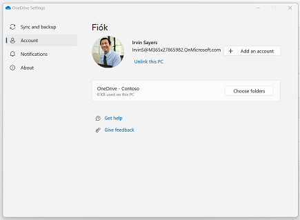 OneDrive-beállítások 2. fiók szinkronizálásának leállítása