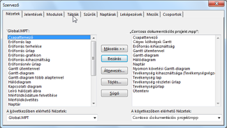 A Szervező párbeszédpanel